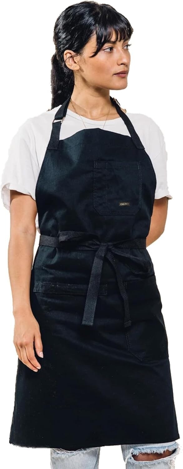 Versatile Black Kitchen Bib Apron - Adjustable with Pockets & Stain Protection