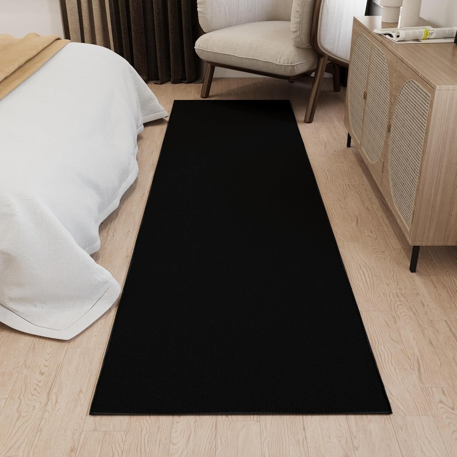 Elegant 2'7" x 9'10" Hallway Runner Rug - Non-Slip & Easy to Clean Black Carpet