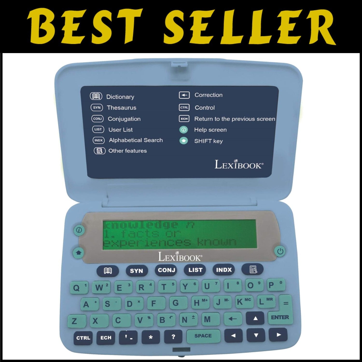 Ergonomic English Language Tool with Dictionary, Thesaurus & Games - Blue/Grey