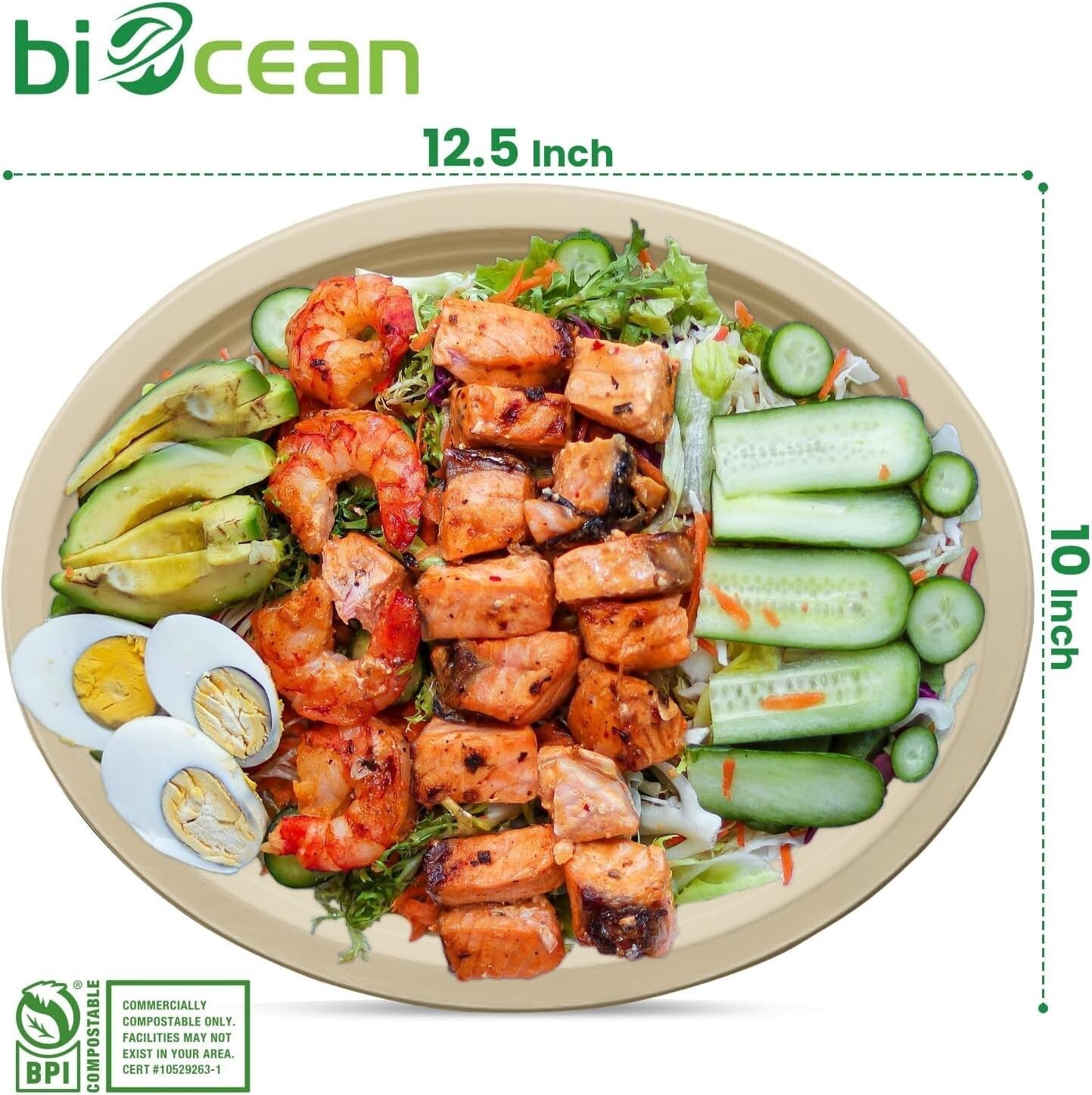 Eco-Friendly 12.5-Inch Compostable Oval Plates - 125 Pack for Sustainable Living