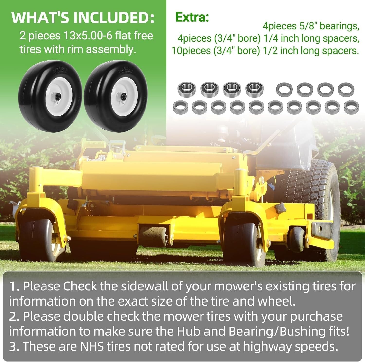 High-Load 2-Pack 13 x 5.00-6" Solid Rubber Tires for Garden Lawn Tractors