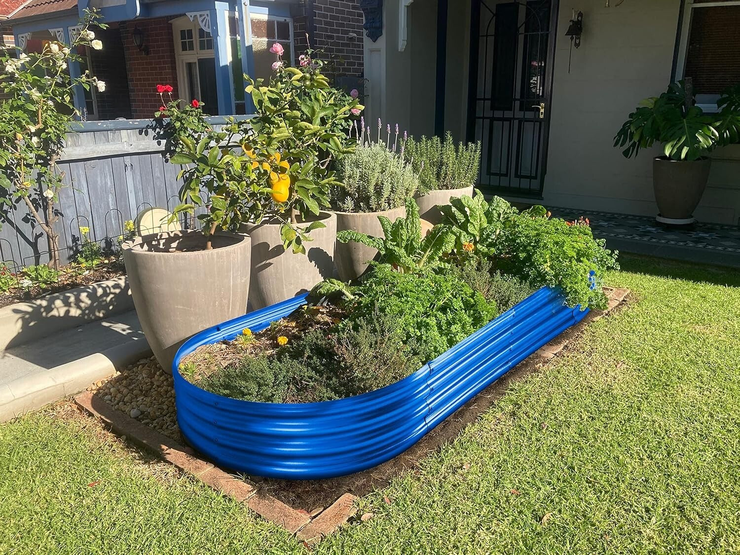 Elegant Galvanized Metal Raised Garden Bed with Open Base Design, Blue Finish