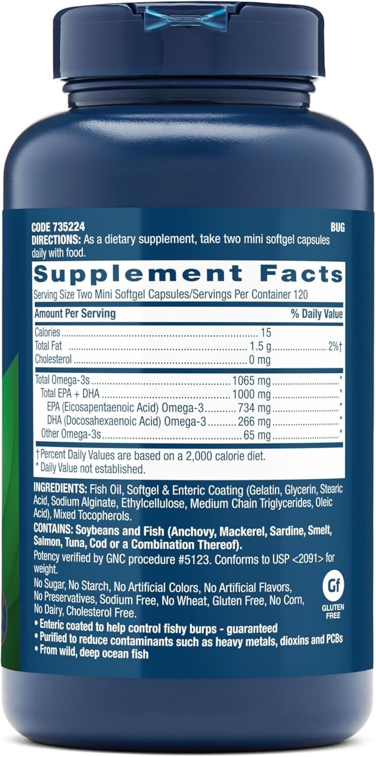 Wild Caught Omega-3 Fish Oil - 1000mg EPA/DHA, Joint & Skin Support, Gluten-Free