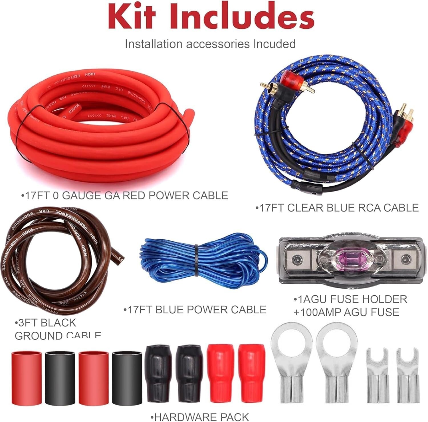 0 Gauge Audio Wiring Kit for Powerful 5000W Car Amplifiers - Pro Installation