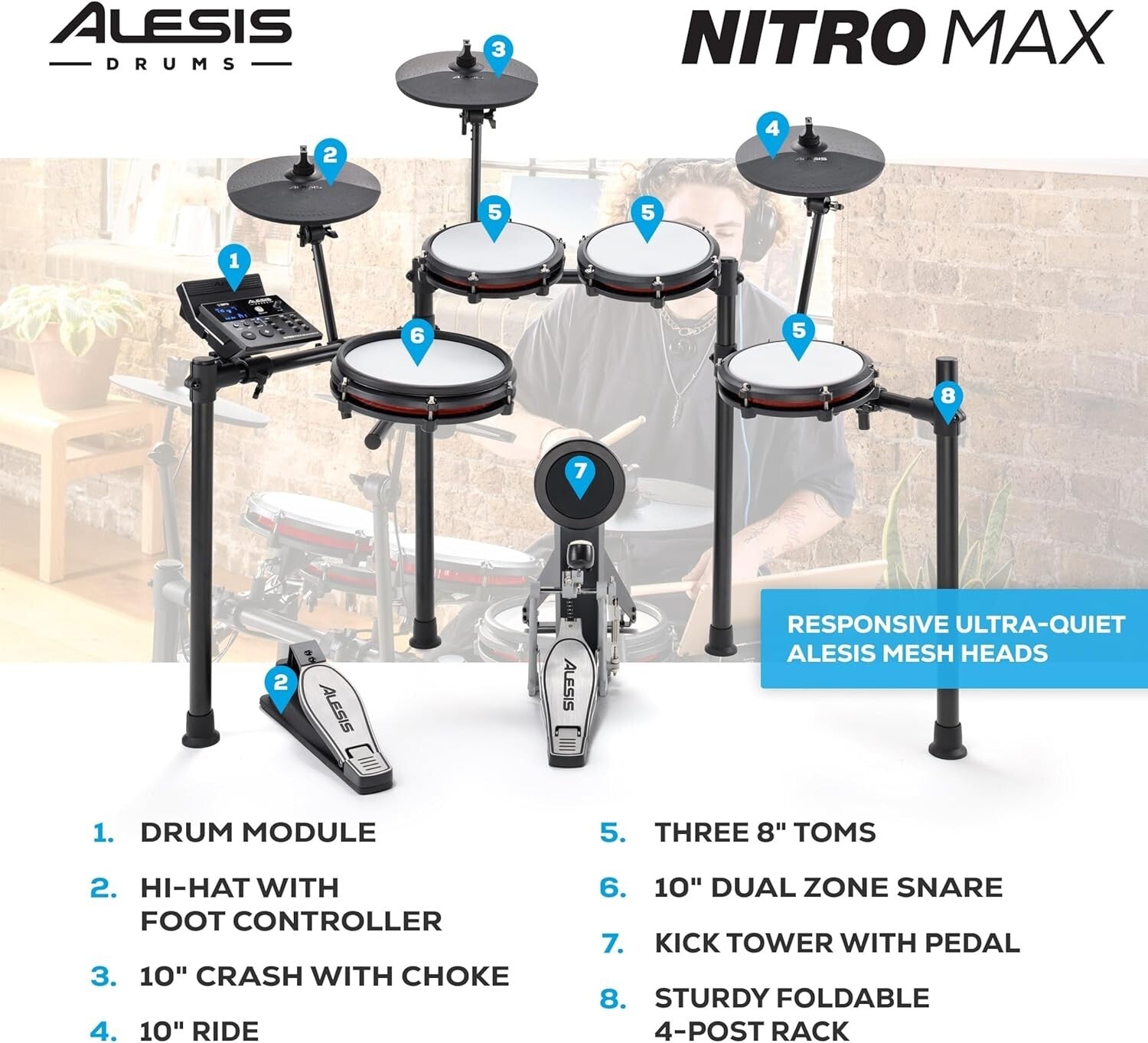 Ultimate Nitro Max Drum Kit - 10" Dual Zone Snare, 440+ Sounds & Drumeo Access