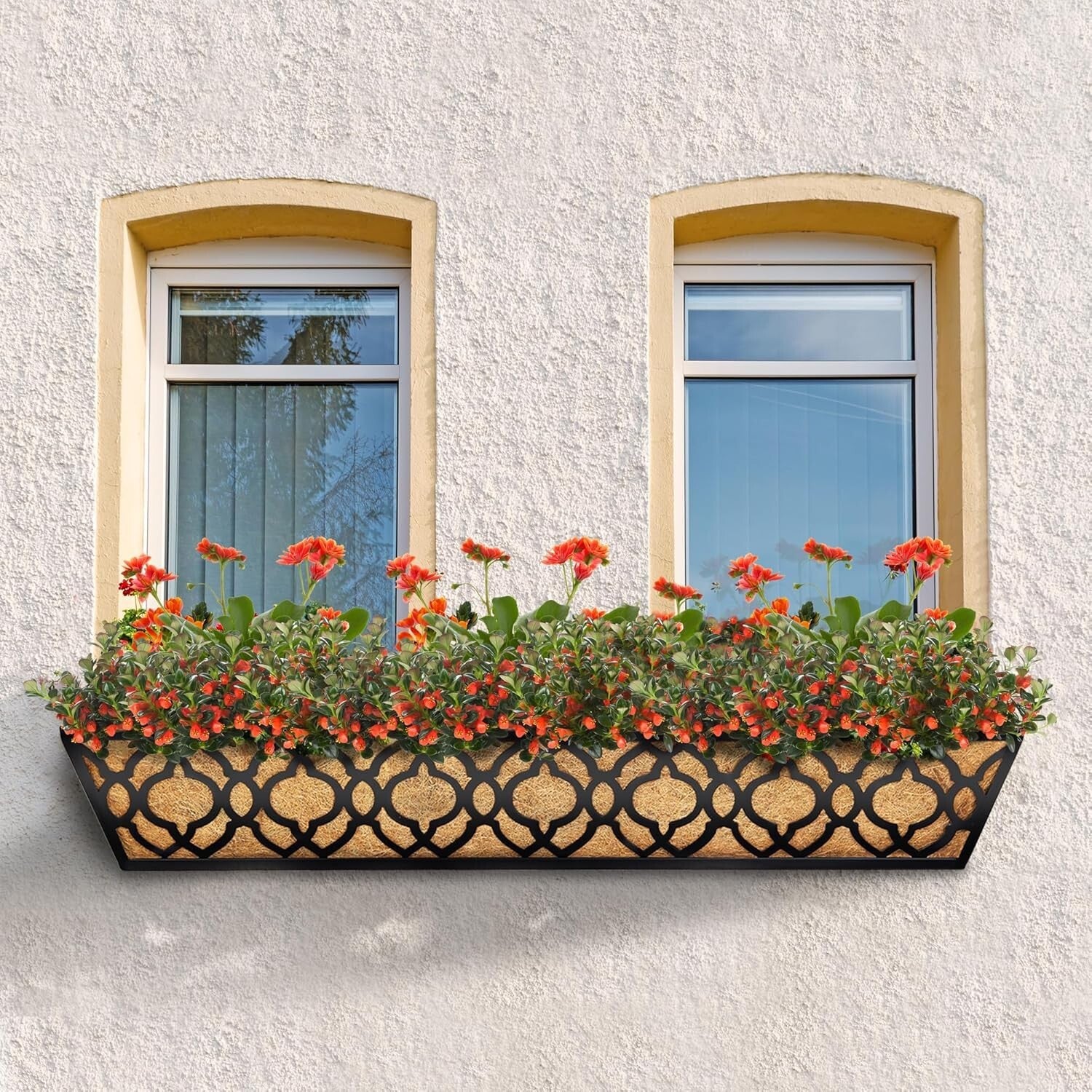 Elegant Black Metal 30-Inch Flower Planters - Complete 2pcs Set with Coco Liners