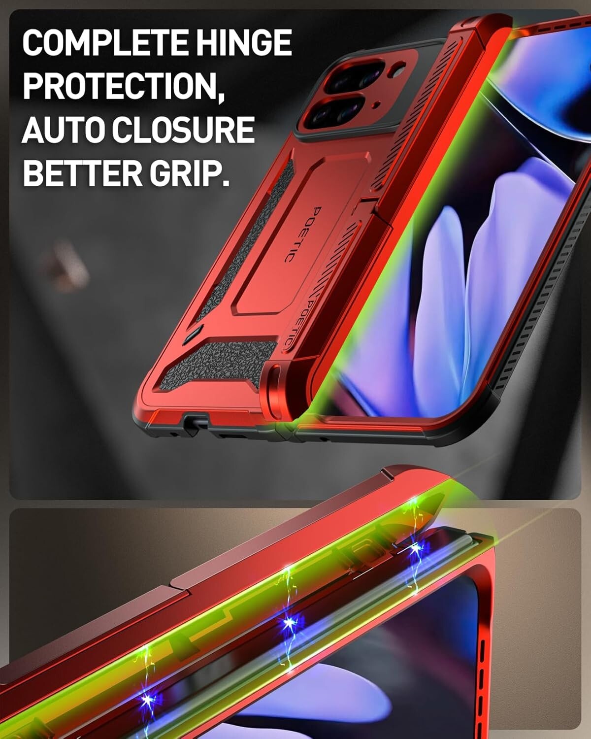 Rugged Metallic Red Case for Google Pixel 9 Pro Fold with Kickstand & Protection