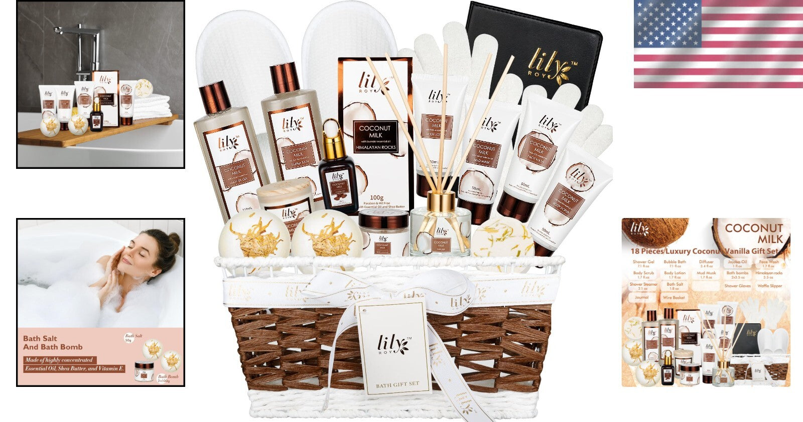 Elegant 18-Piece Spa Gift Basket with Coconut & Vanilla - Perfect for Gifting