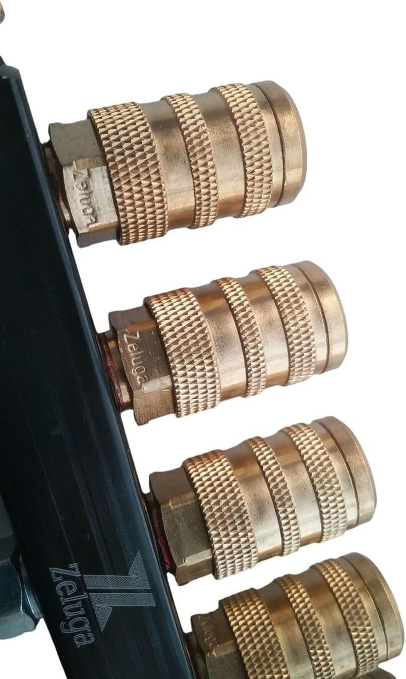 Brass 7-Way Air Manifold with Compatible Couplers - Efficient Airline Splitter
