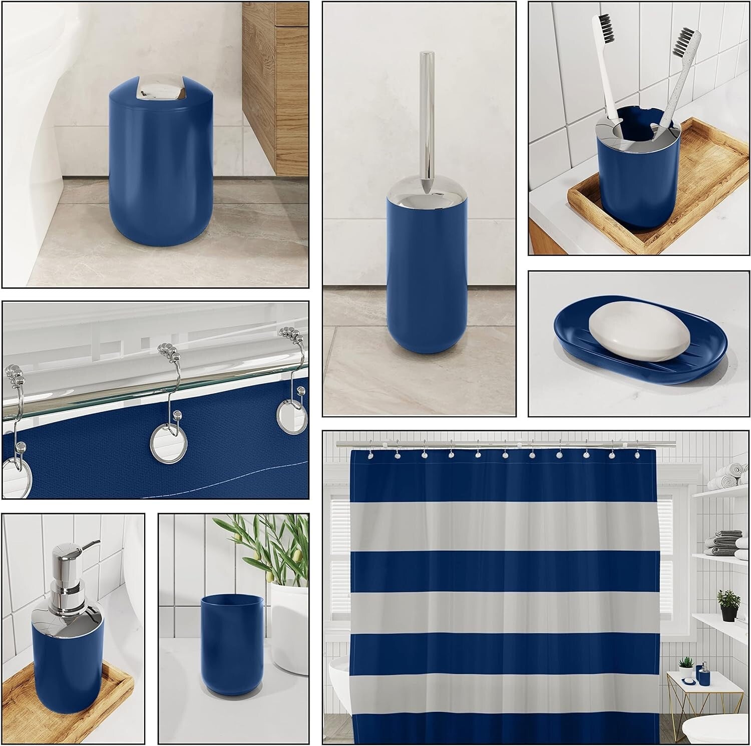 Navy Chevron 23PC Bath Set: Shower Curtain, Rugs & Essentials for Stylish Spaces