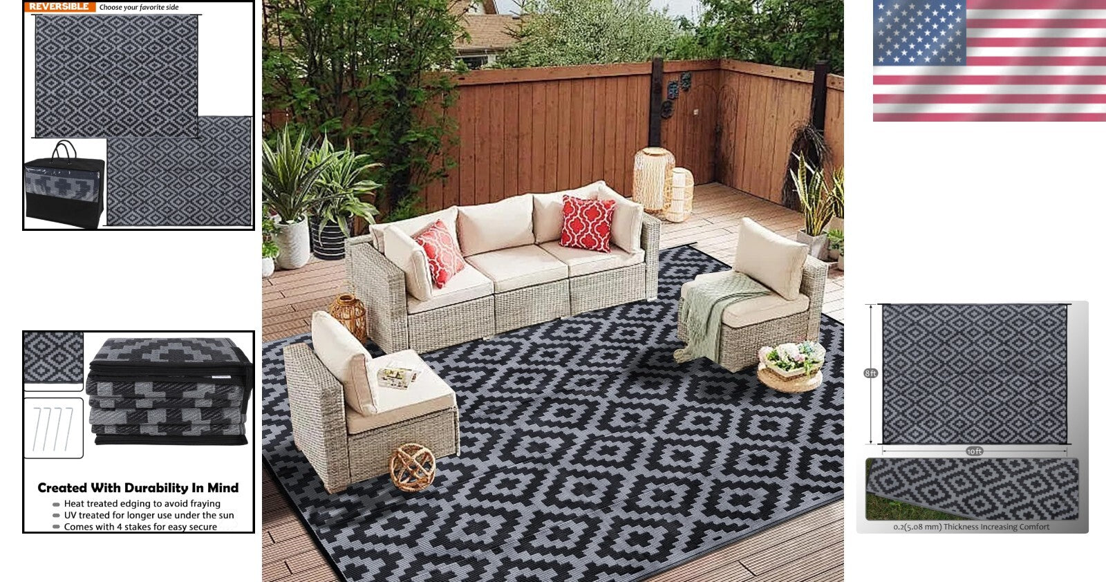 8x10 ft Reversible Lattice Area Rug - Easy Clean, Portable for Outdoor Fun