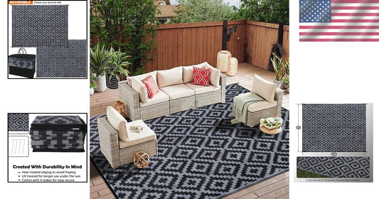 8x10 ft Reversible Lattice Area Rug - Easy Clean, Portable for Outdoor Fun