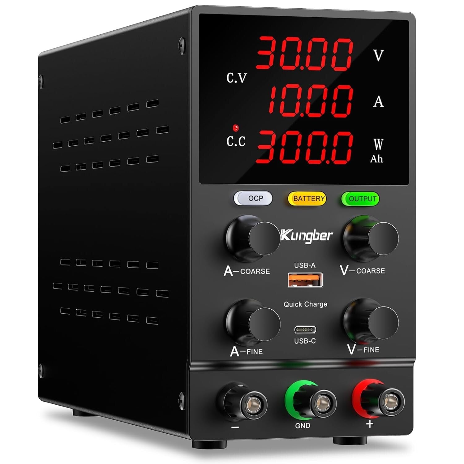 Compact 30V 10A Bench DC Power Supply: Intelligent Charging & Safety Alarms