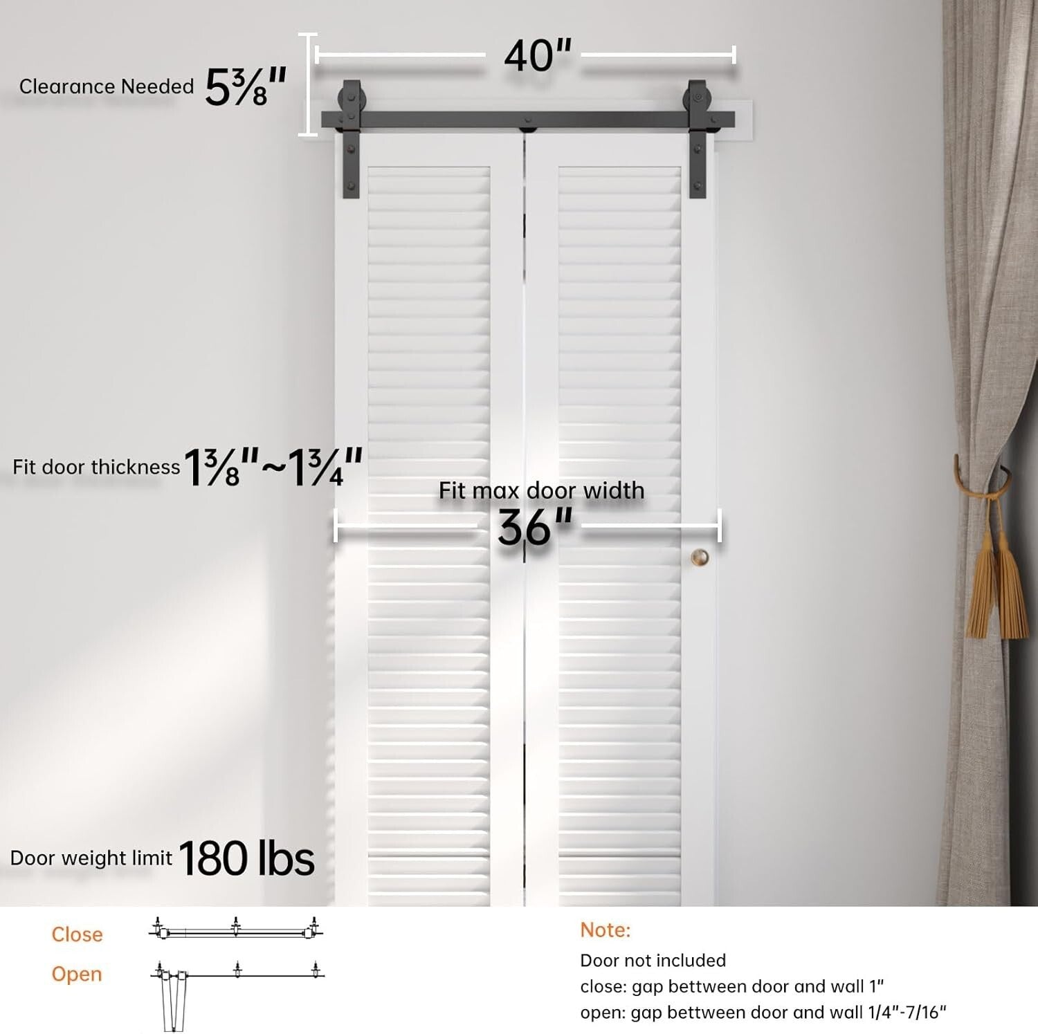 Durable 36-Inch Heavy-Duty Barn Door Hardware Kit - Fits Double 18" Doors