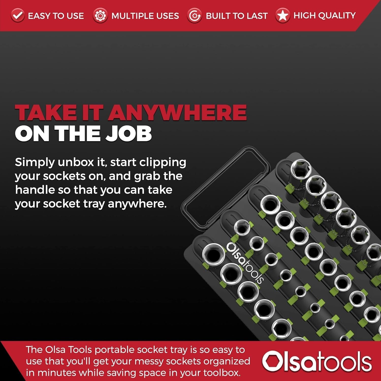 Space-Saving Socket Organizer Tray - 80 Socket Capacity with Spring-Loaded Clips