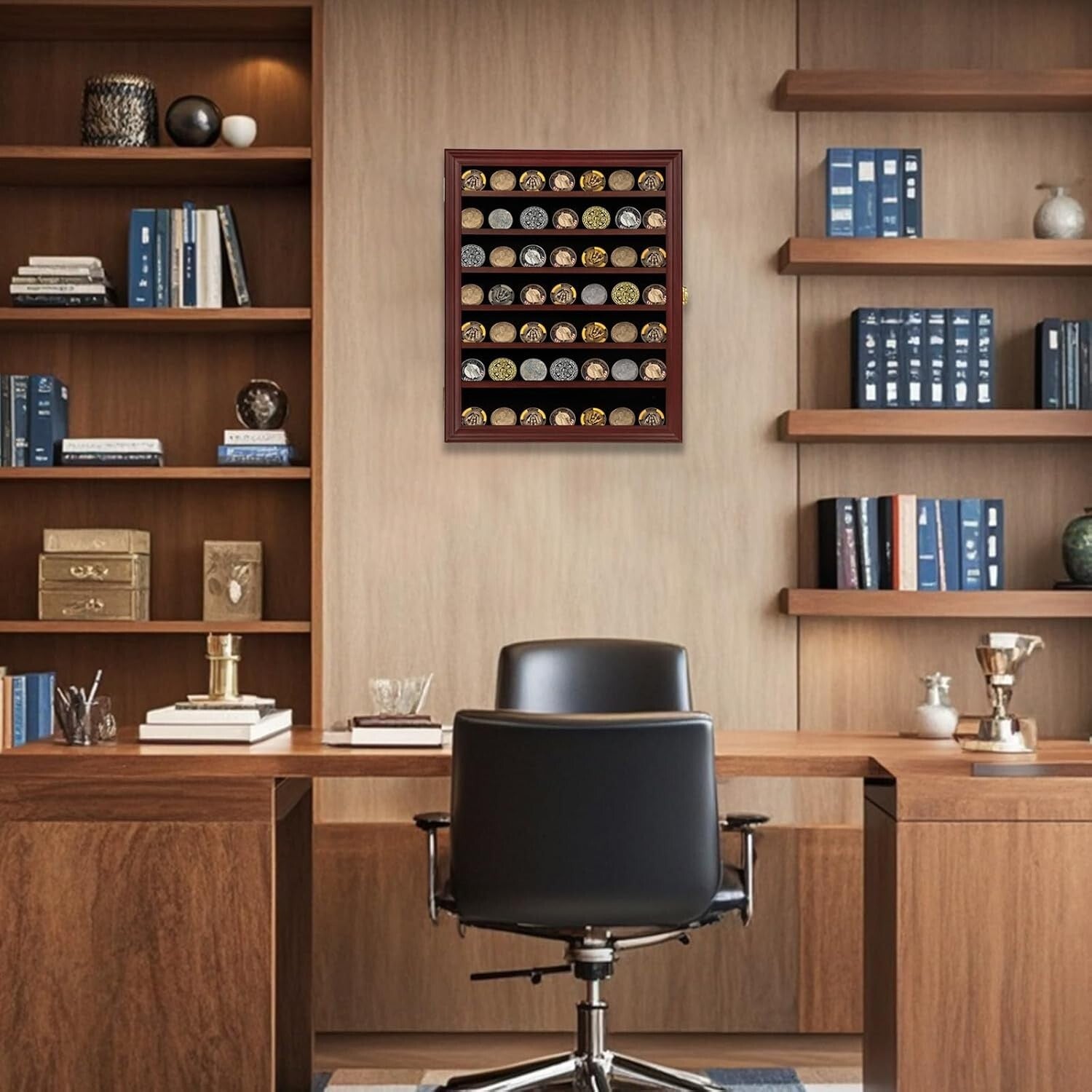 Large Mahogany Collectible Display Shadow Box - Lockable with Removable Shelves