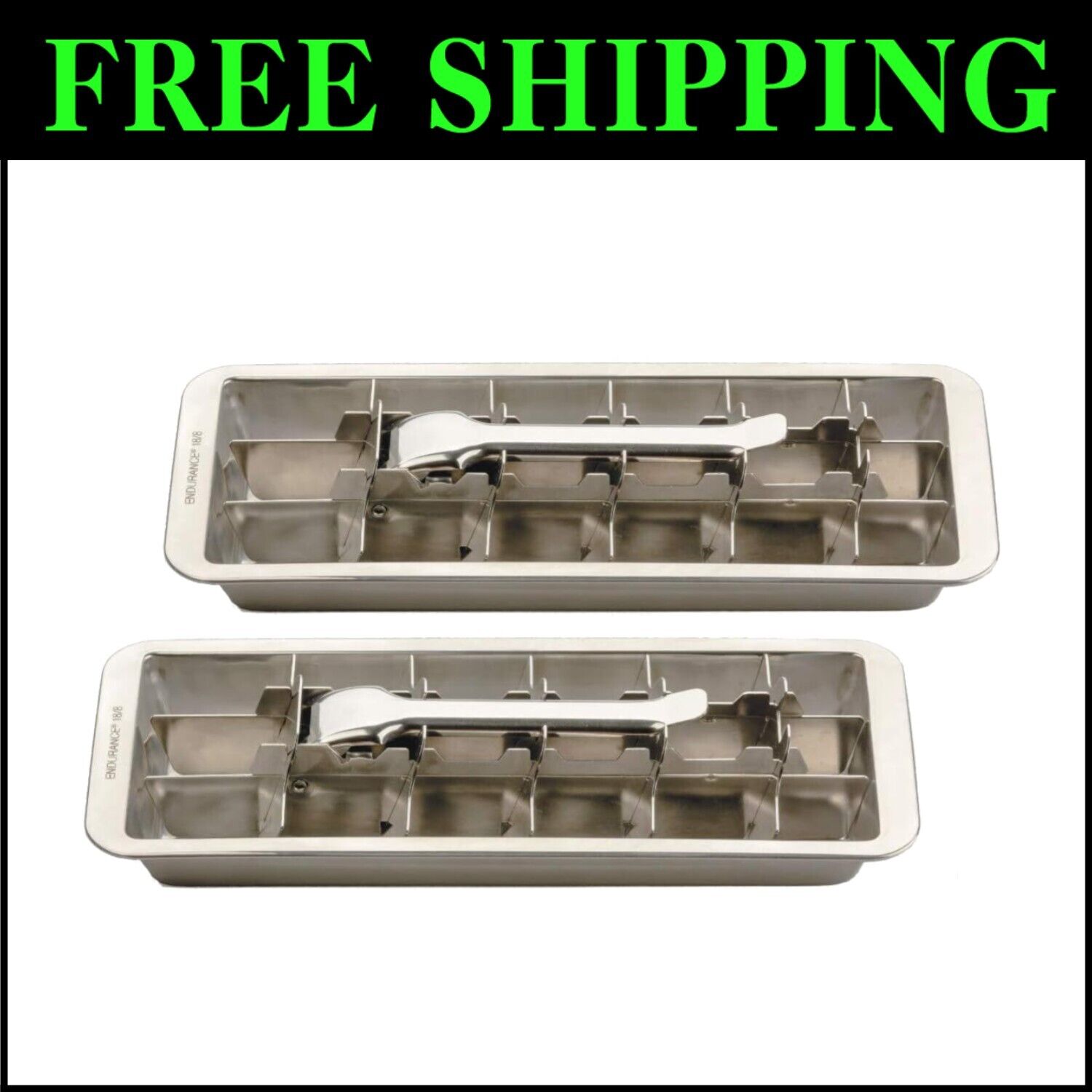 Effortless Stainless Steel Ice Cube Tray Set - 18 Ice Cubes, Easy Release Handle