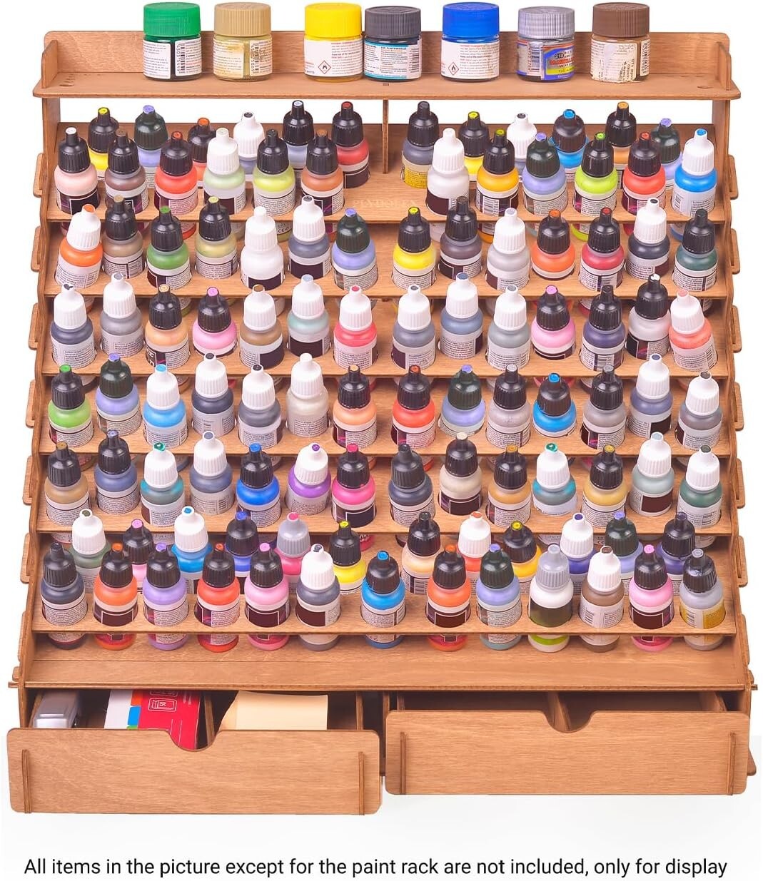 Eco-Friendly Paint Organizer for 105 Bottles & 14 Brushes - Stylish Storage Rack