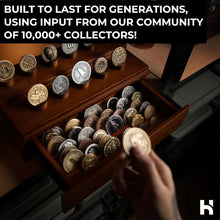 Load image into Gallery viewer, Premium Walnut Coin Display Case for Collectors - Holds 50 Coins with Drawer