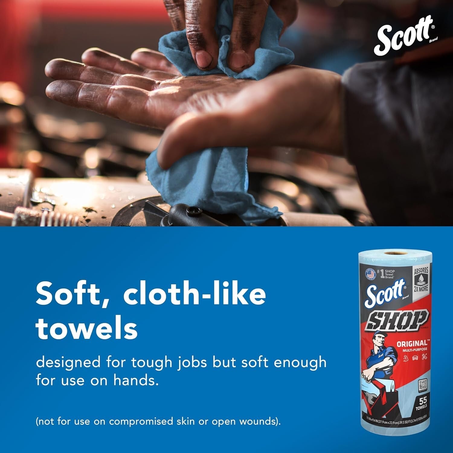 High Absorbency Scott Blue Shop Towels: 30 Rolls of 9.4" x 11" Perforated Sheets