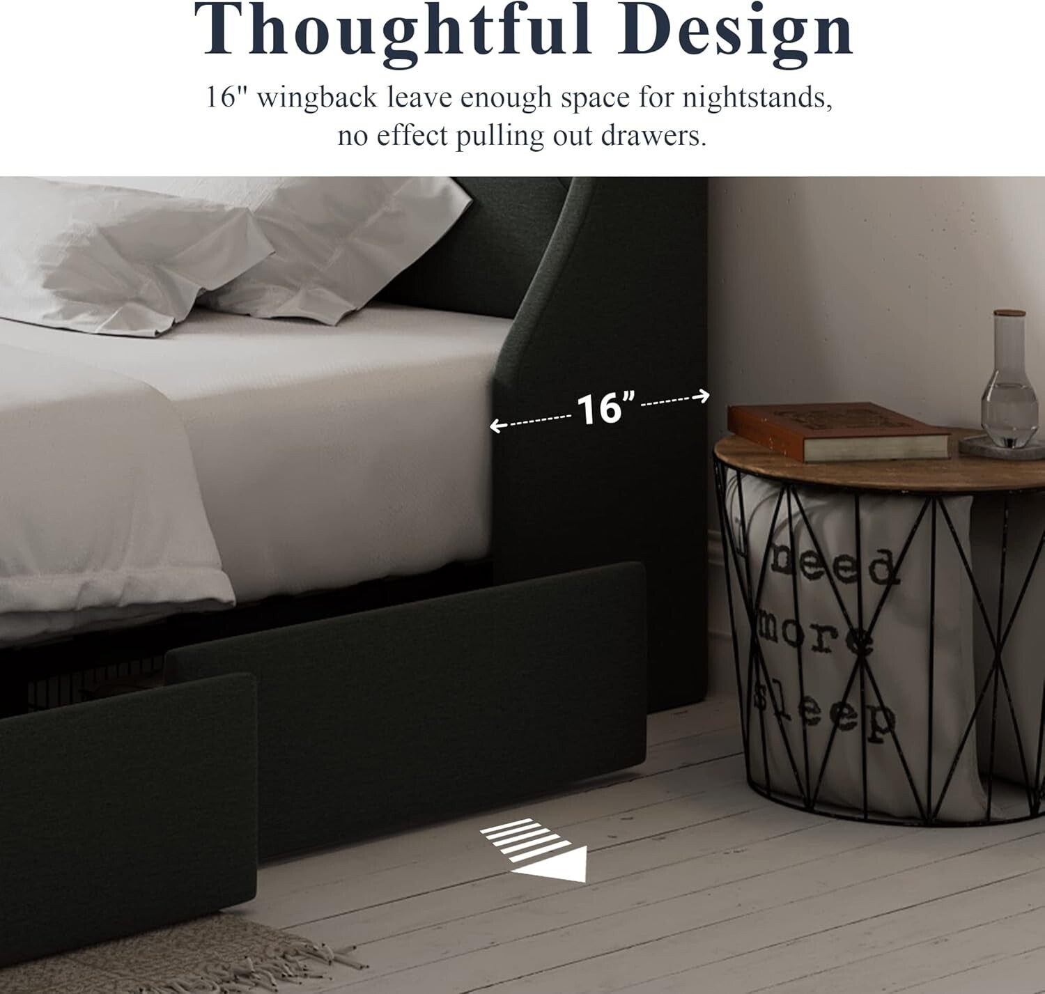 Durable Linen King Bed Frame with 4 Under-Bed Storage Drawers - Fade Resistant