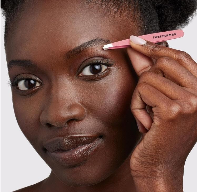 Elegant Tea Rose Tweezers - Stainless Steel Slant & Point for Flawless Brows