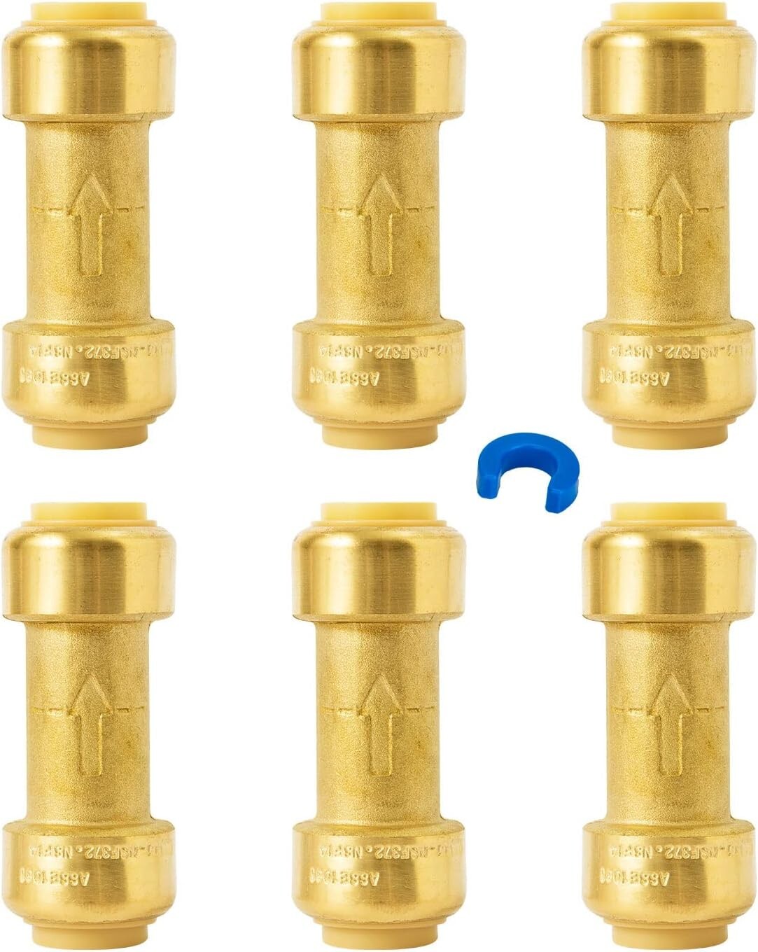 1/2 Inch No Lead Brass Check Valve - Push-to-Connect Plumbing Fittings (6 Pack)