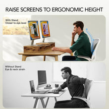 Load image into Gallery viewer, Rustic Brown Adjustable Dual Monitor Stand - 3 Shelf Desk Organizer Solution