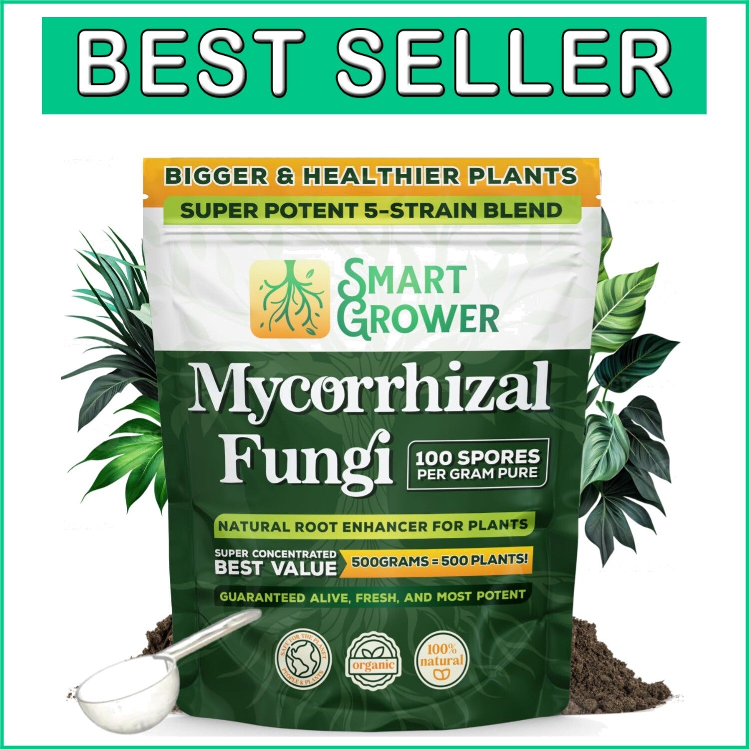 5-Strain Mycorrhizal Fungi Blend - 100 Spores/g, Rapid Plant Growth Support
