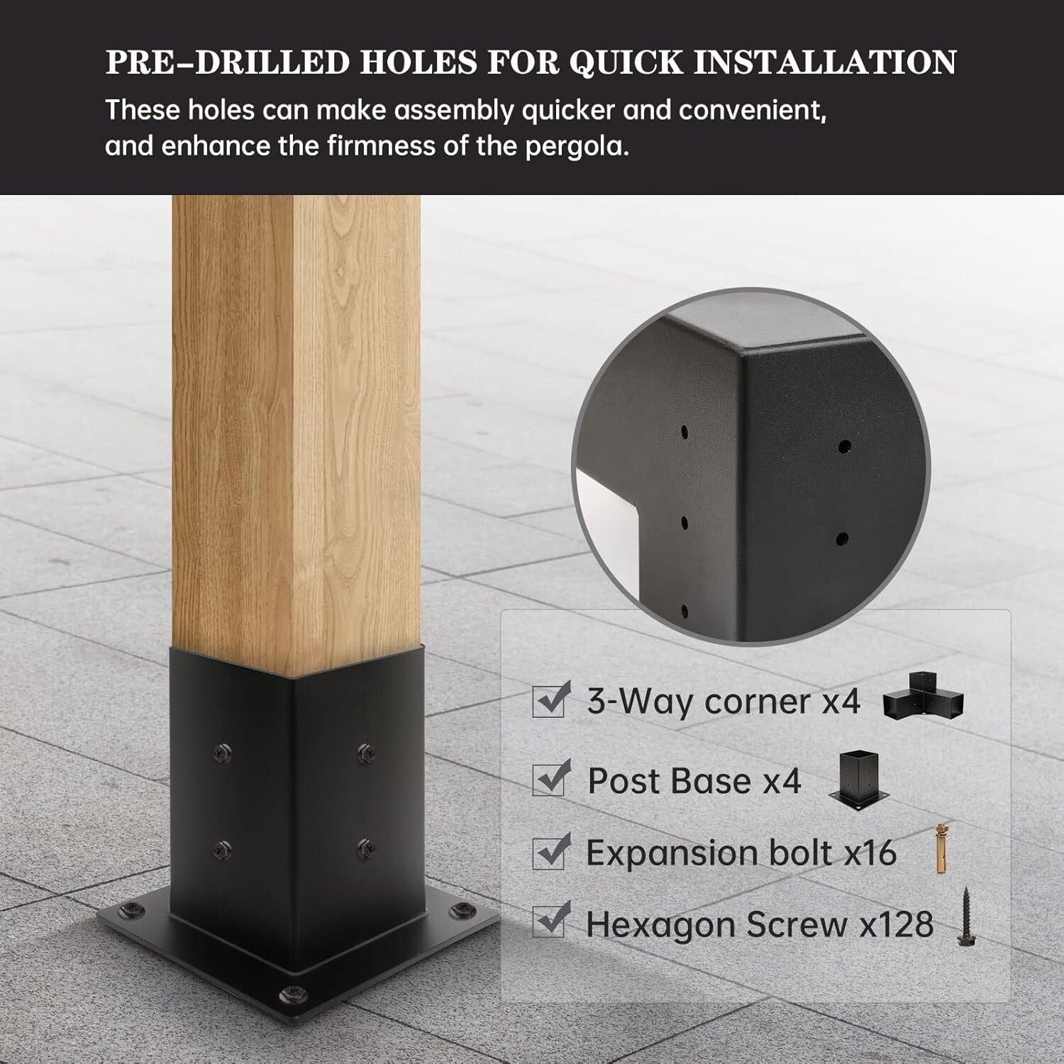 Heavy-Duty 3-Way Right Angle Corner Brackets for Elegant Gazebo Construction