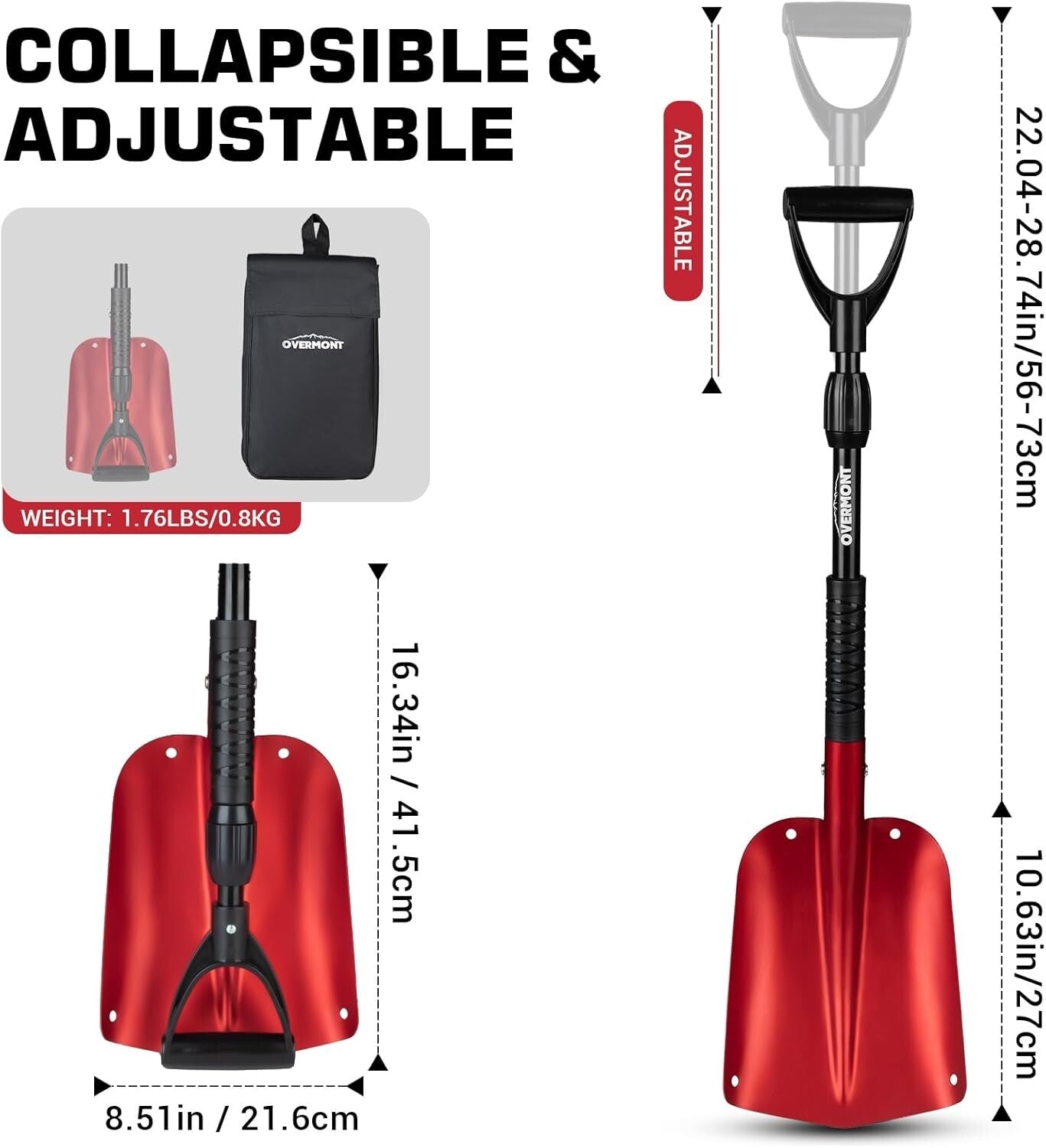 Lightweight 32" to 42" Telescopic Snow Removal Tool - Aluminum & Ice Scraper