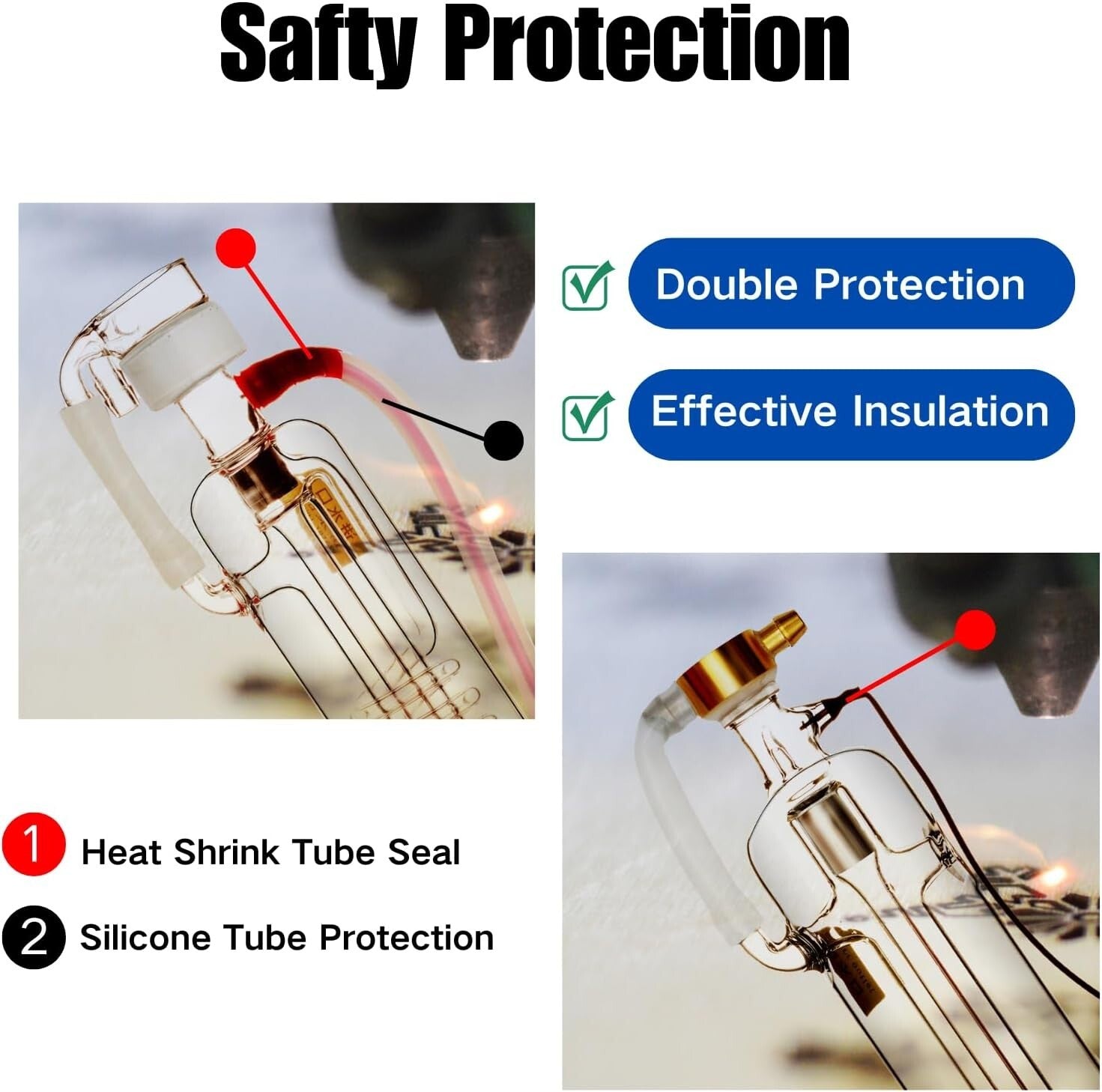 Efficient 90W Glass Laser Tube with Preconnected Ports, 1250mm Long, 80mm Wide