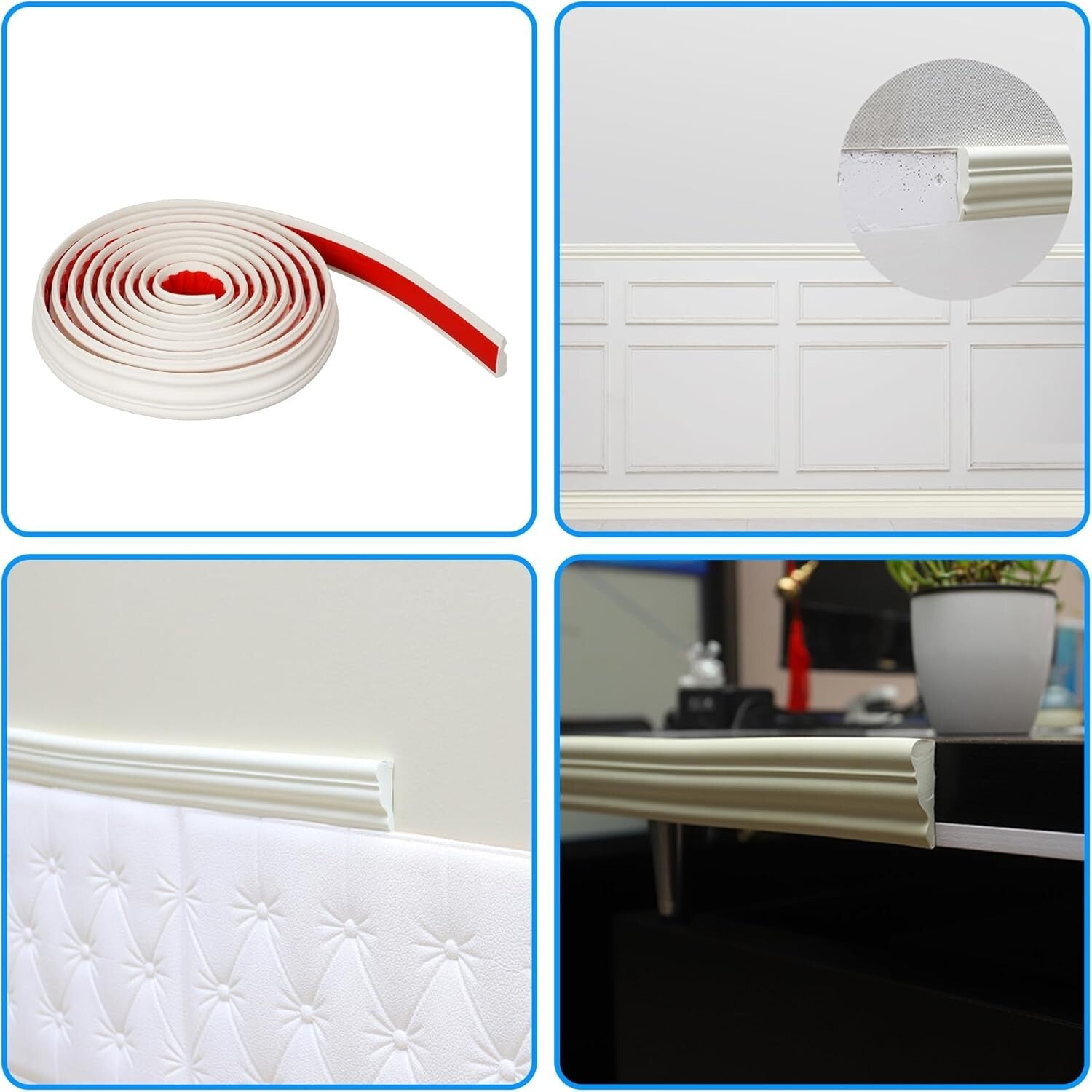 Waterproof 16.4ft Self-Adhesive Baseboard Molding for Home Decor - Creamy White