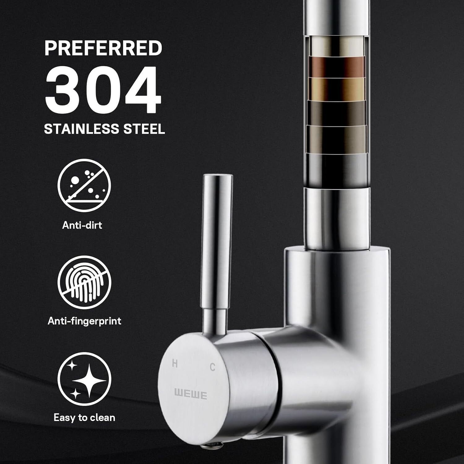 Easy Install Brushed Nickel Kitchen Faucet with 360° Pull Down Sprayer - 2 Pack