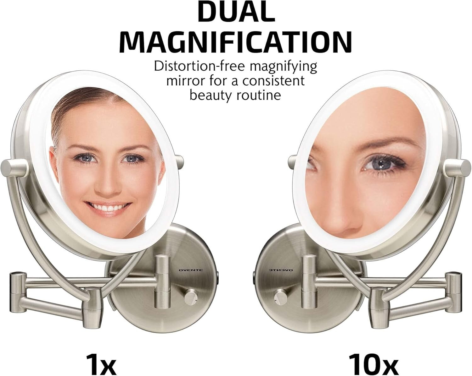 7.5" Lighted Wall Mount Makeup Mirror - 1X/10X Dual Magnification & Dimmable LED