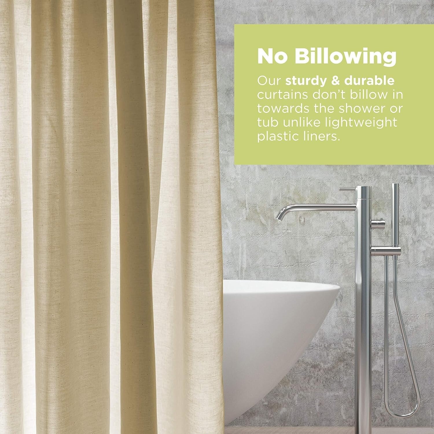 All Natural 70" x 74" Cotton Shower Curtain – Modern and Water-Resistant