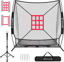 Load image into Gallery viewer, Durable 7x7 ft Bow Frame Net with Adjustable Tee &amp; Strike Zones for Training