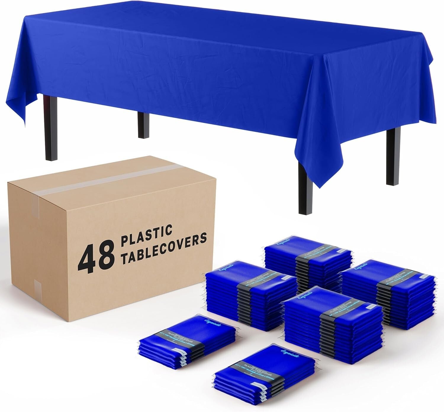Durable Dark Blue Plastic Table Covers - 48 Disposable Rectangle Tablecloths