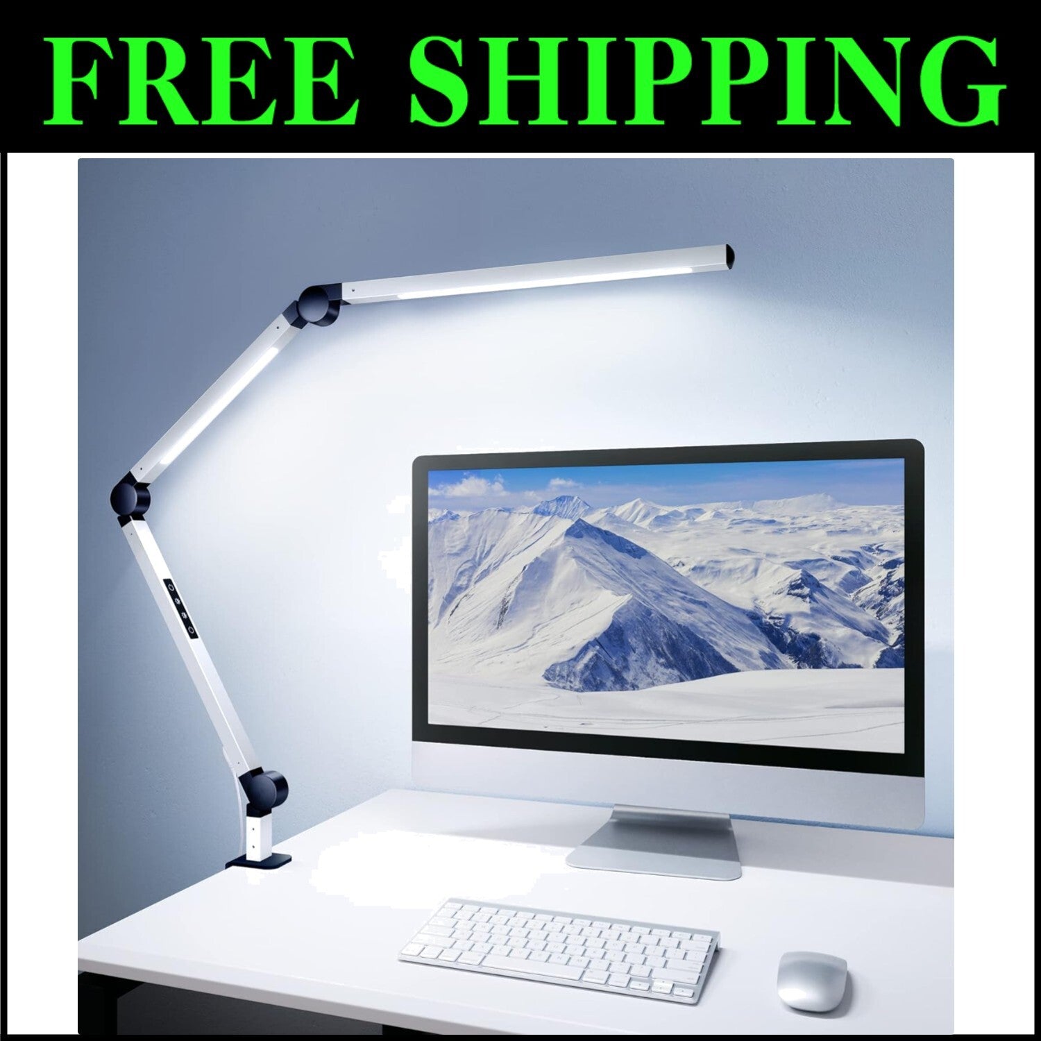 Modern Dual Light Clamp Desk Lamp - Eye-Caring Dimmable LED with Touch Control