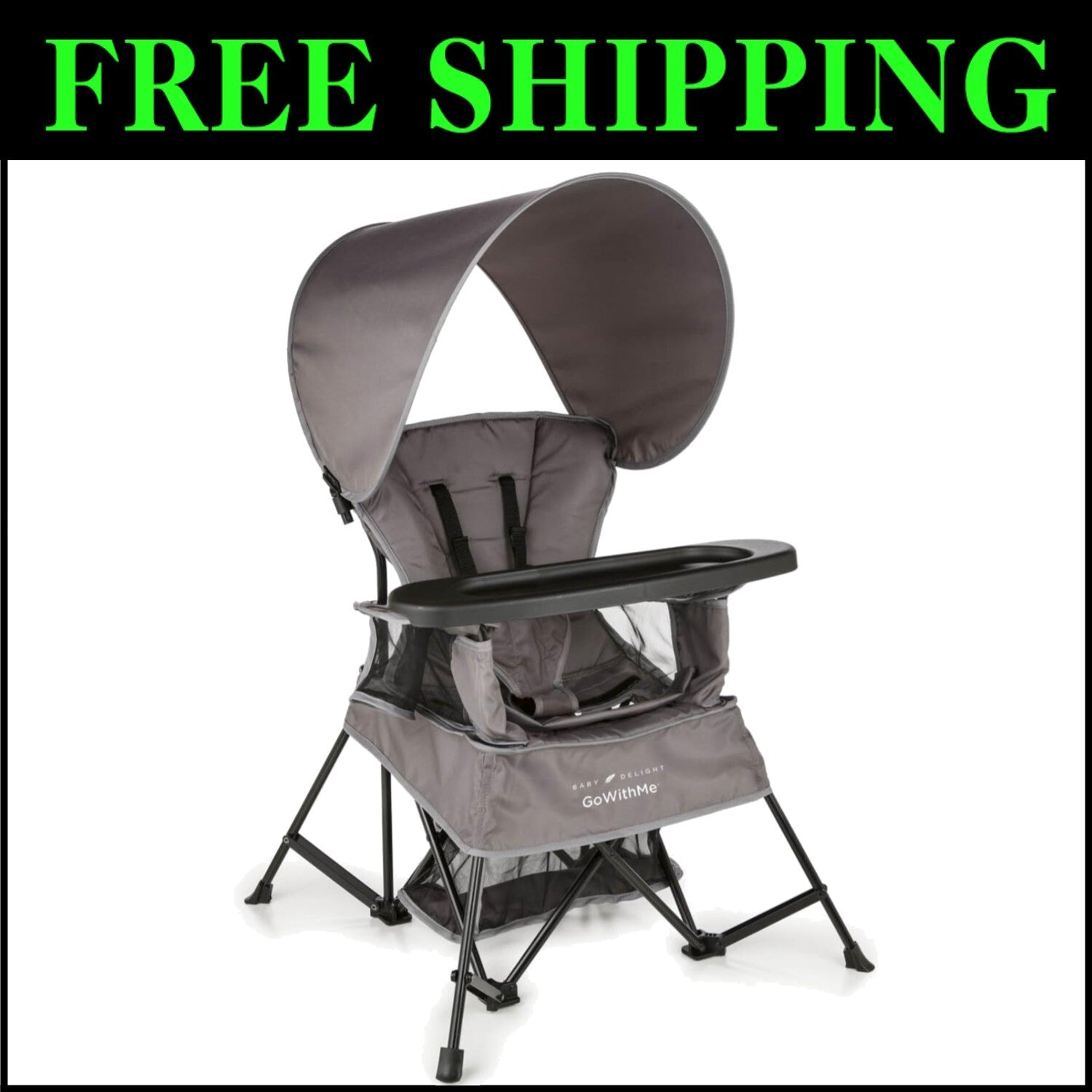 Go with Me Venture Portable Toddler Chair with Sun Canopy & Snack Tray - Grey