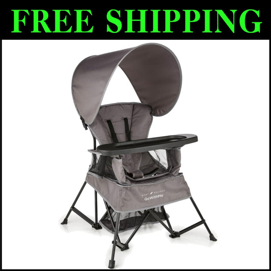 Go with Me Venture Portable Toddler Chair with Sun Canopy & Snack Tray - Grey