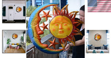 Load image into Gallery viewer, Vibrant 30" Sun Sculpture with Moon &amp; Stars - Perfect for Garden &amp; Patio