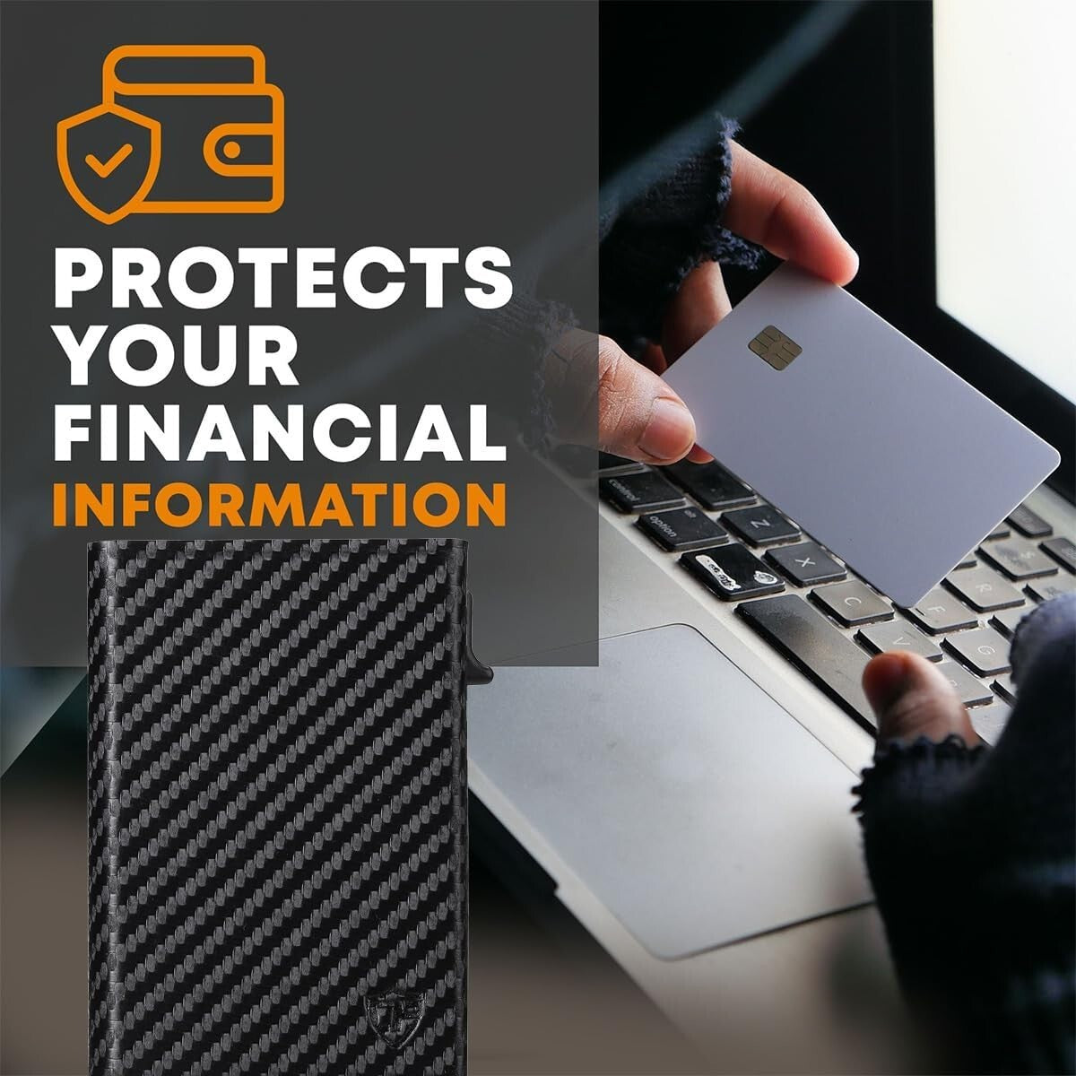 Sleek Men's Minimalist Wallet - Holds 6 Cards, RFID Protection in Black Titanium