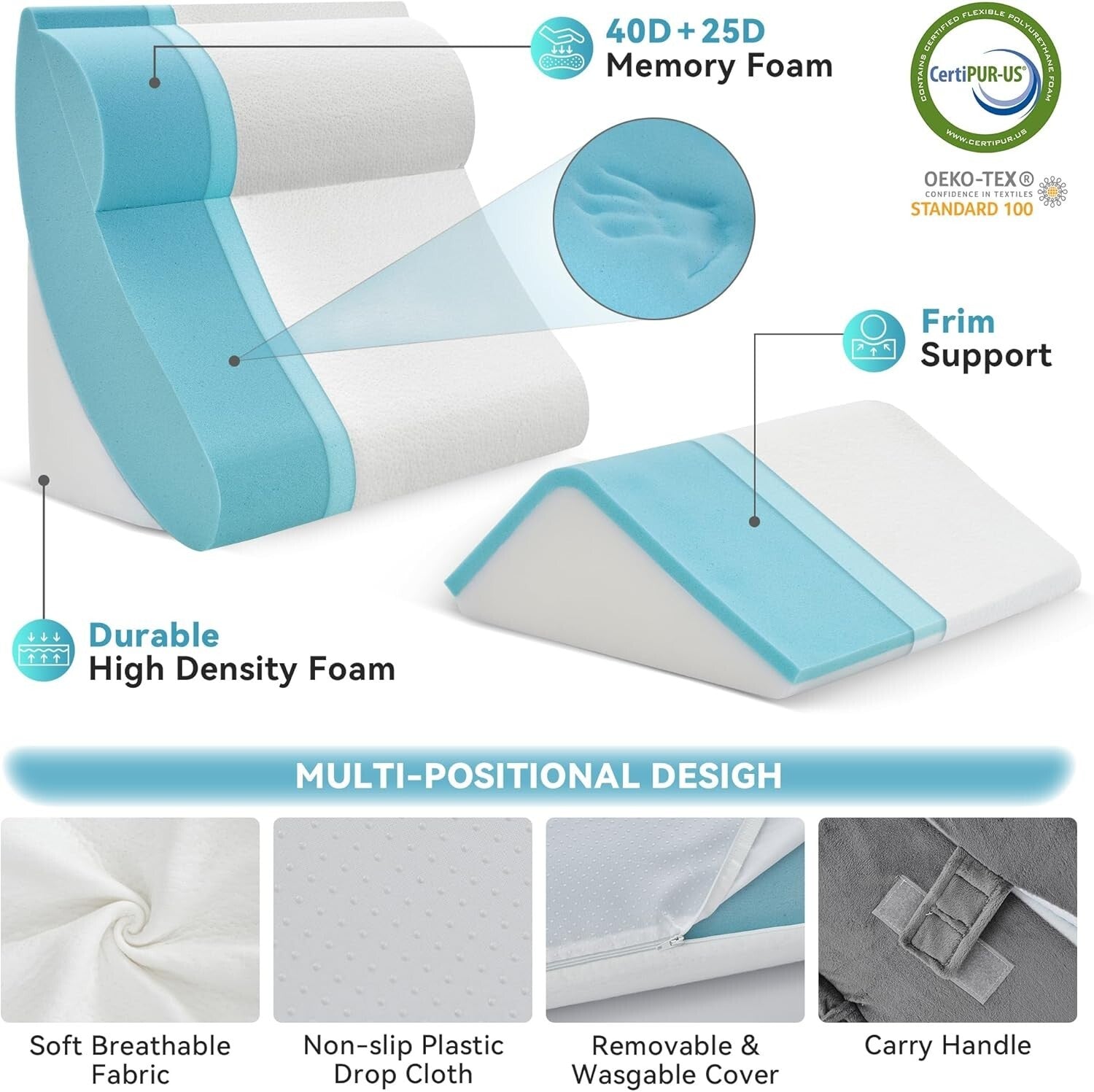 4-Piece Orthopedic Wedge Pillow Set - Memory Foam for Comfort & Recovery