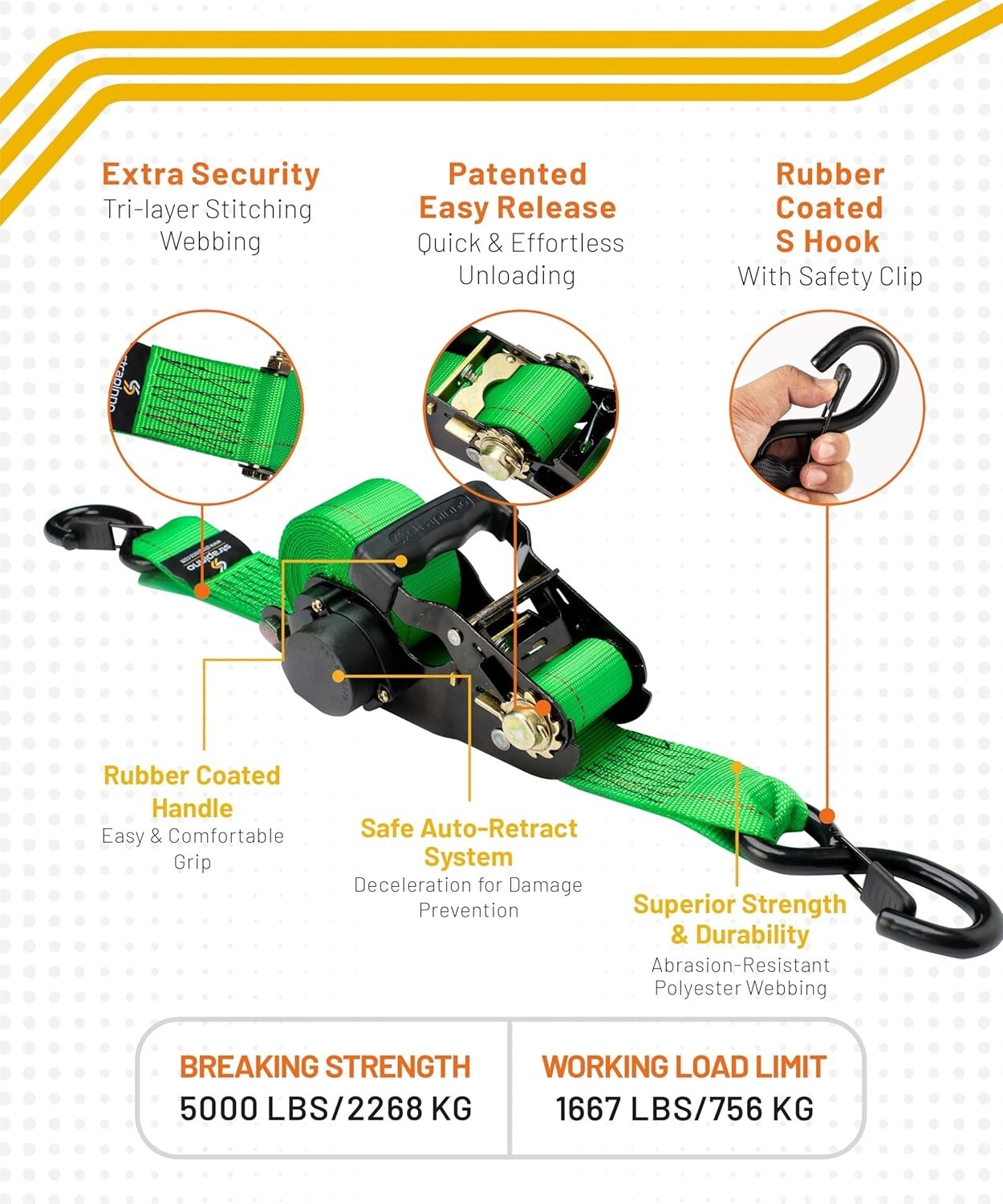 Adventure-Ready 5,000 lbs Ratchet Tie-Down Straps with Weather-Resistant S-Hooks