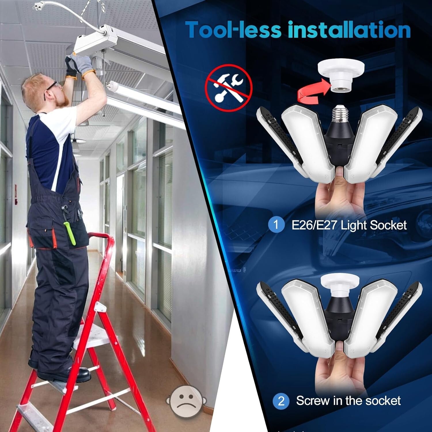 Bright 60000 Lumens Garage Ceiling Lights with Adjustable Panels - 4 Pack