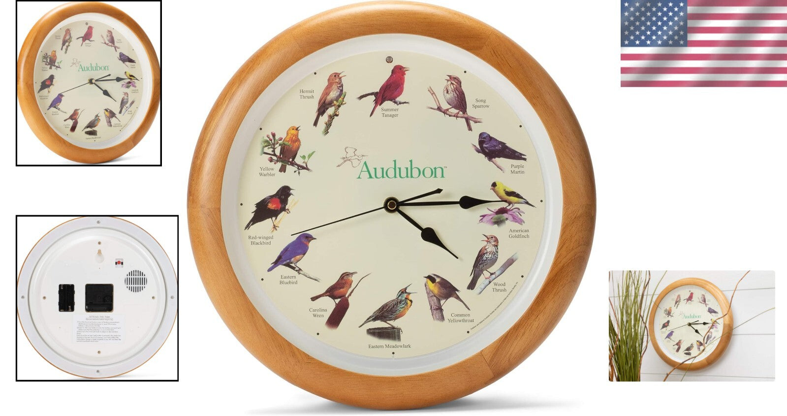 Beautiful Oak Wood Frame Singing Bird Wall Clock, Ideal for Kids' Rooms