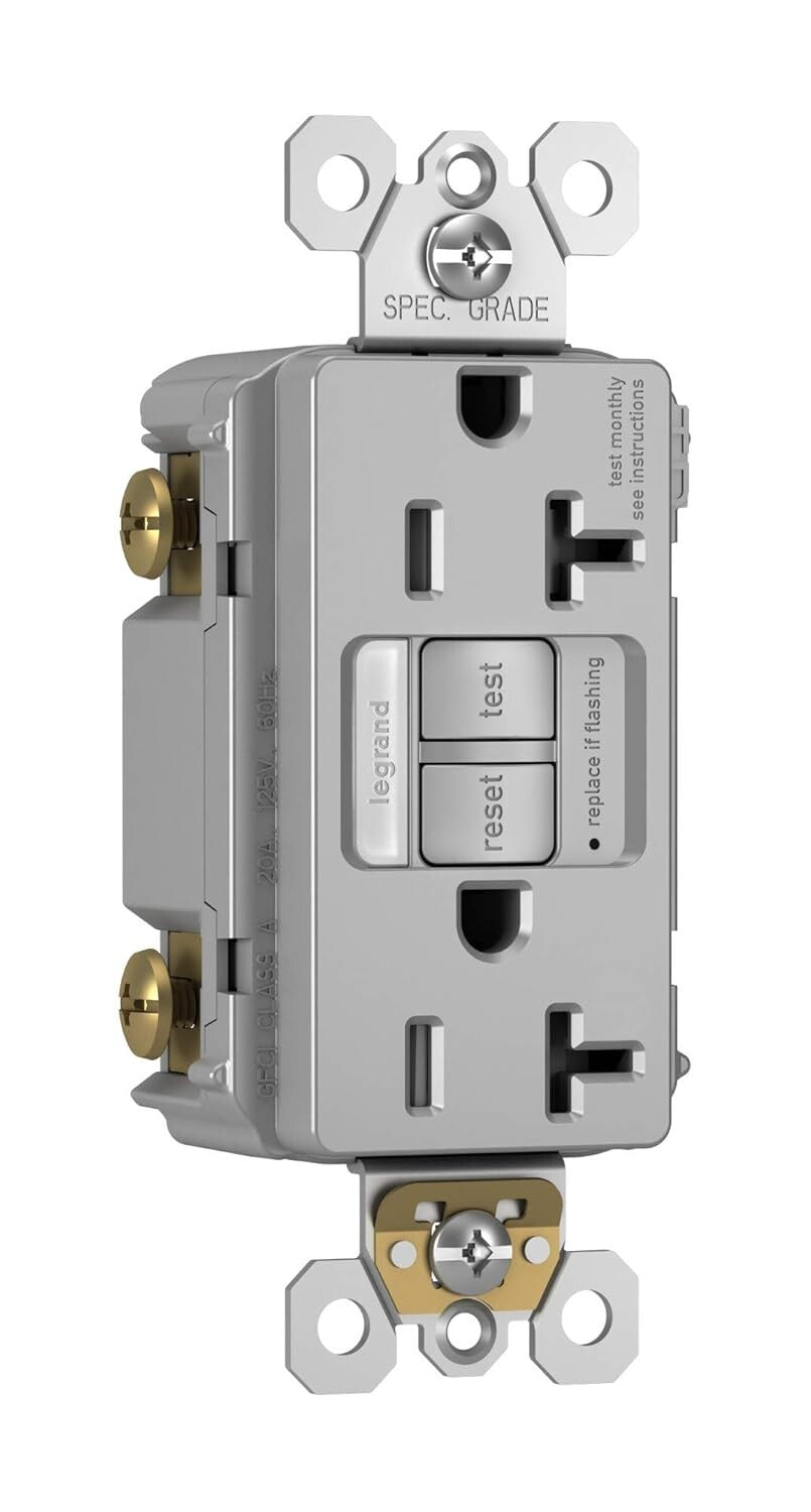 Tamper-Resistant 20 Amp Decorator Duplex Outlet with LED Night Light, Gray