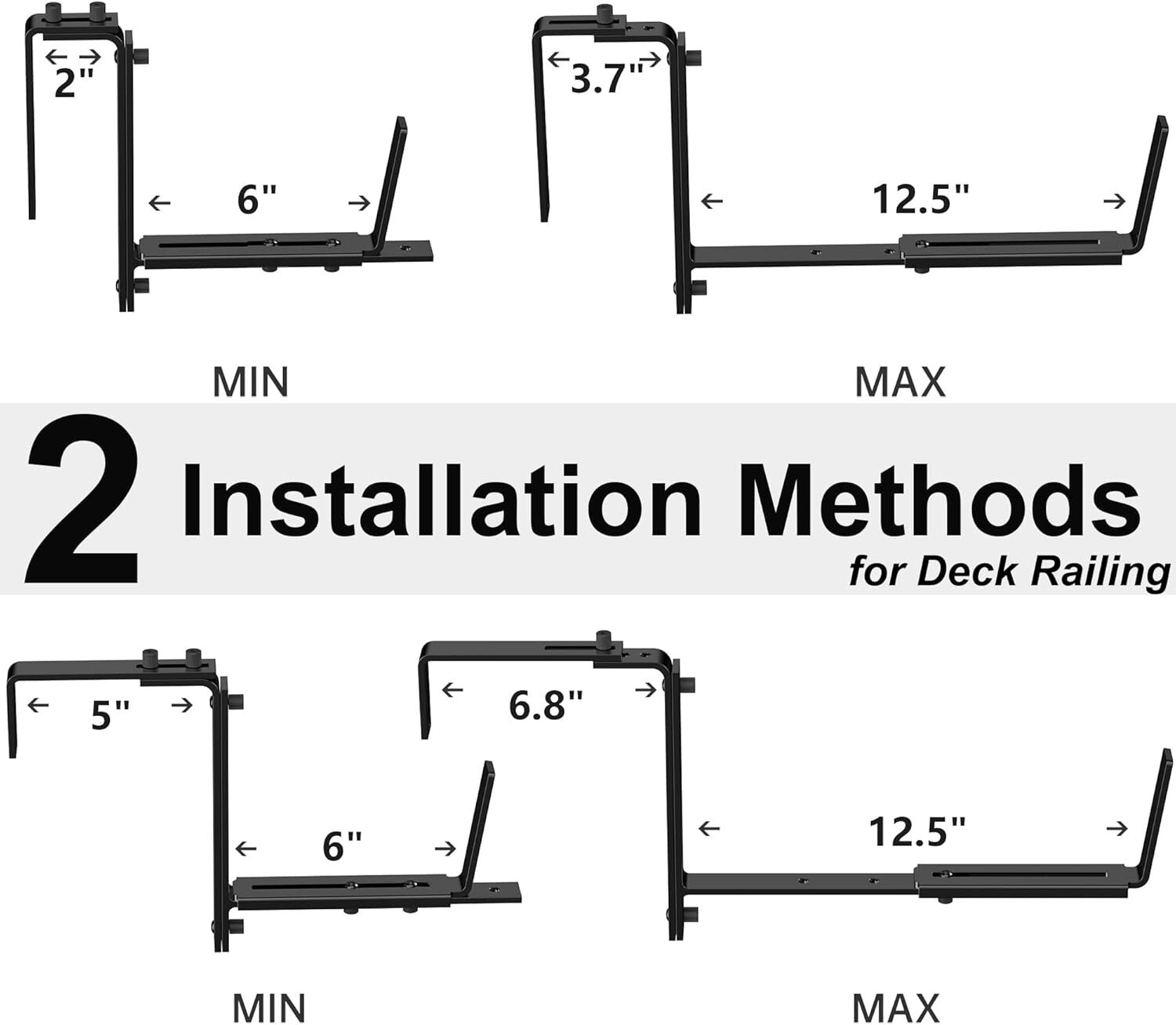 6 Adjustable Planter Box Brackets – Heavy Duty Wall & Railing Mounts, Black