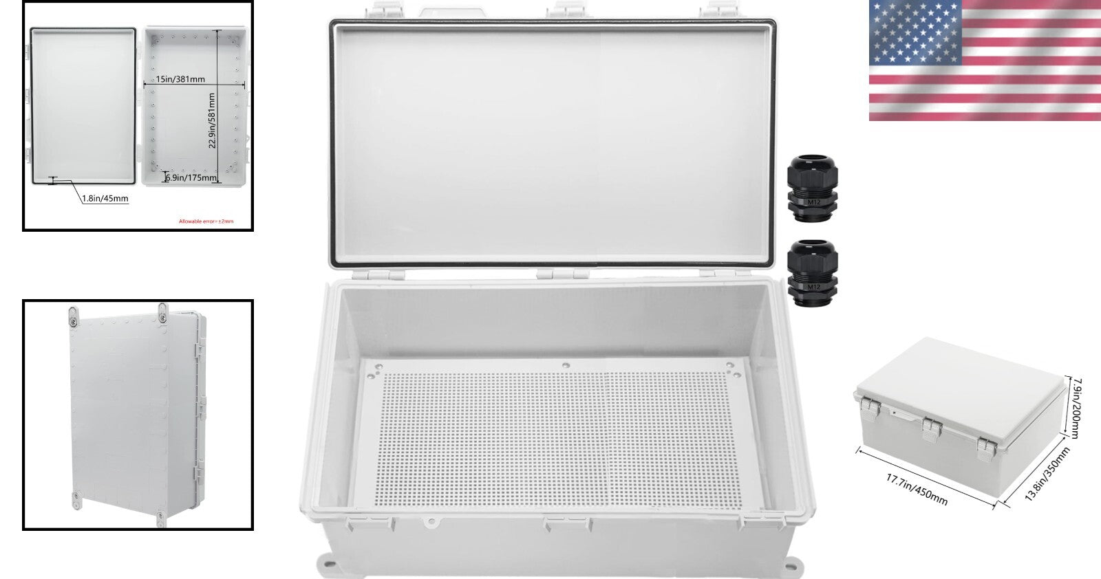 IP65 Waterproof Junction Box - Durable ABS Plastic Outdoor Enclosure 23.6 x 15.7